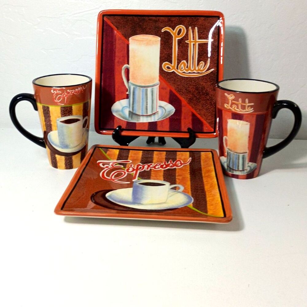 Certified International Plates and Mugs Coffee Theme Latte and Expresso~Vintage
